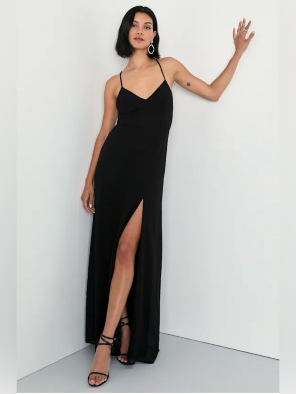 Lulu's Classic Grace Black Chiffon Backless A-line Maxi Dress
